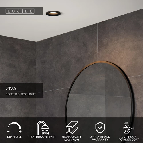 Lucide ZIVA - Recessed spotlight Bathroom - Ø 8,4 cm - 1xGU10 - IP44 - Black - USP